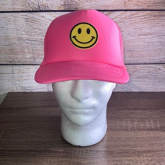 Unisex Adjustable Hot Pink Happy Face Trucker Hat by Cobra Hats - Picture 1 of 9